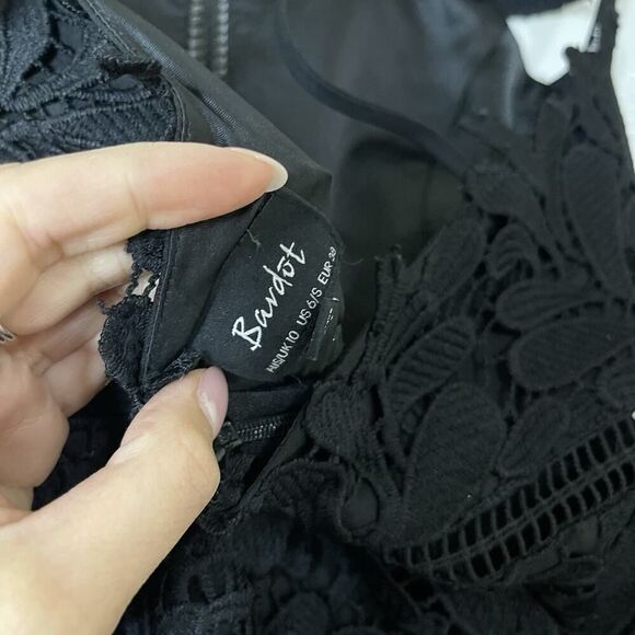 Bardot Lace overlay Halter black cocktail Midi sleeveless Dress size Small US 6 - Picture 7 of 8